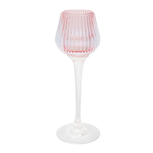 Amelia Glass Ribbed Votive Pink Large 22cm