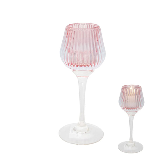Amelia Glass Ribbed Votive Pink Medium 17cm