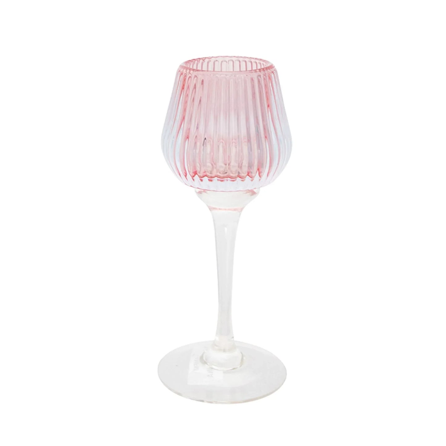 Amelia Glass Ribbed Votive Pink Medium 17cm