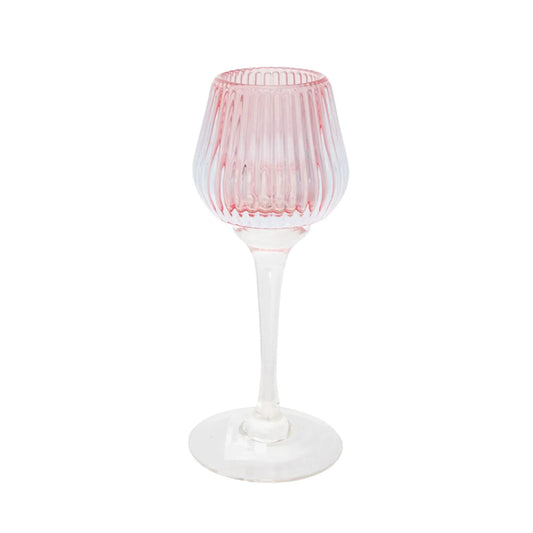 Amelia Glass Ribbed Votive Pink Medium 17cm