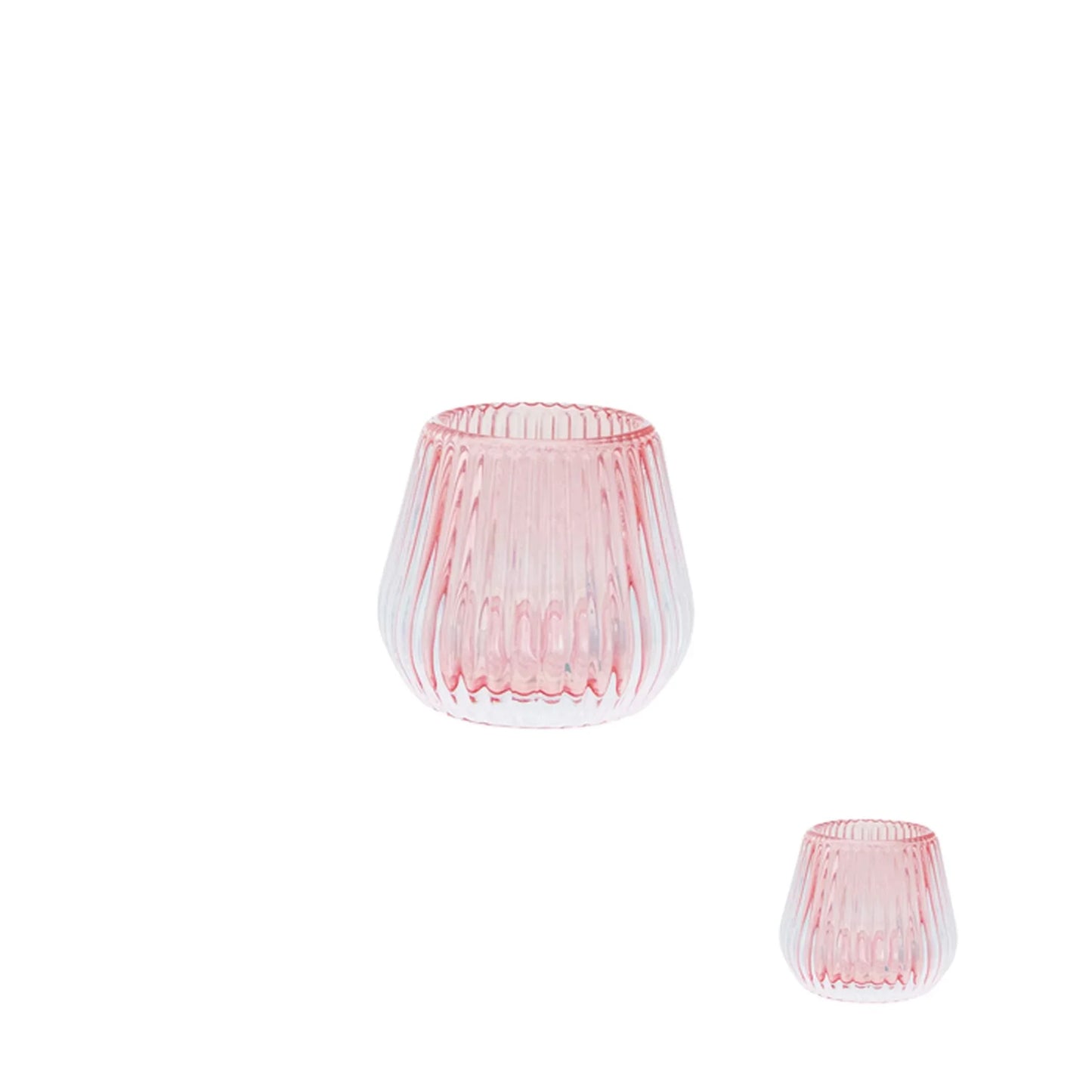 Amelia Glass Ribbed Votive Pink Small 8cm