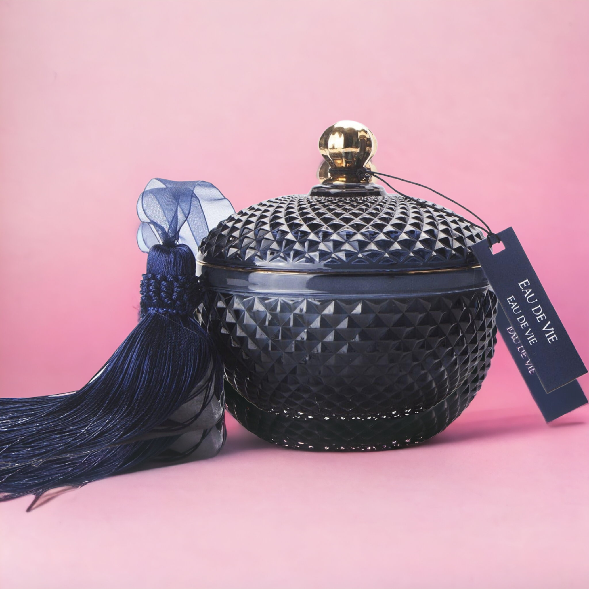 Cote Noire Navy Round Art Deco Candle - Eau De Vie