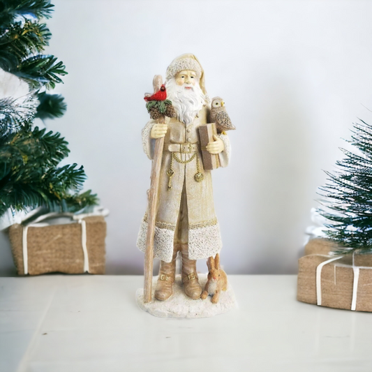 Woodland Santa Standing Decoration White.