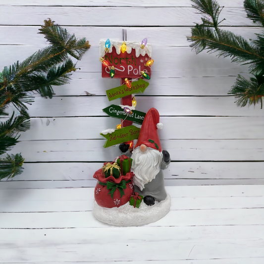 Light-Up Gnome North Pole Sign.