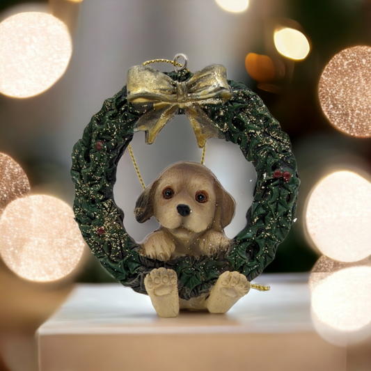 Wreaths with Dogs Hanging Christmas Ornaments.