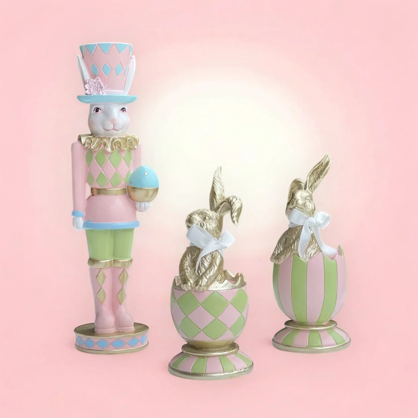 19cm Pink & Green Striped Luxe Egg - Exquisite Homewares 