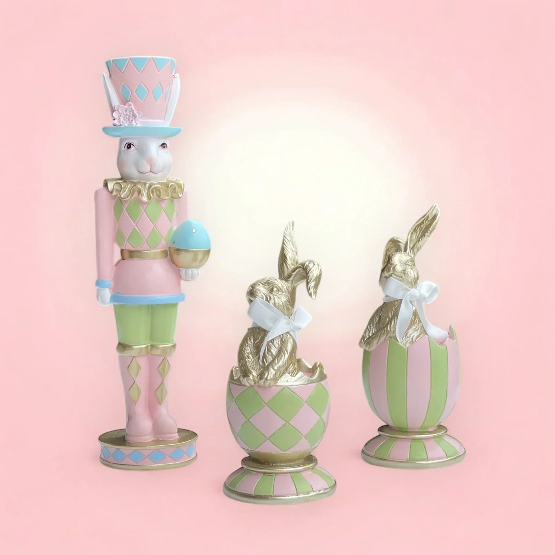 19cm Pink & Green Striped Luxe Egg - Exquisite Homewares 