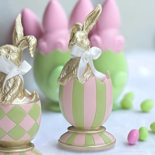 19cm Pink & Green Striped Luxe Egg - Exquisite Homewares 