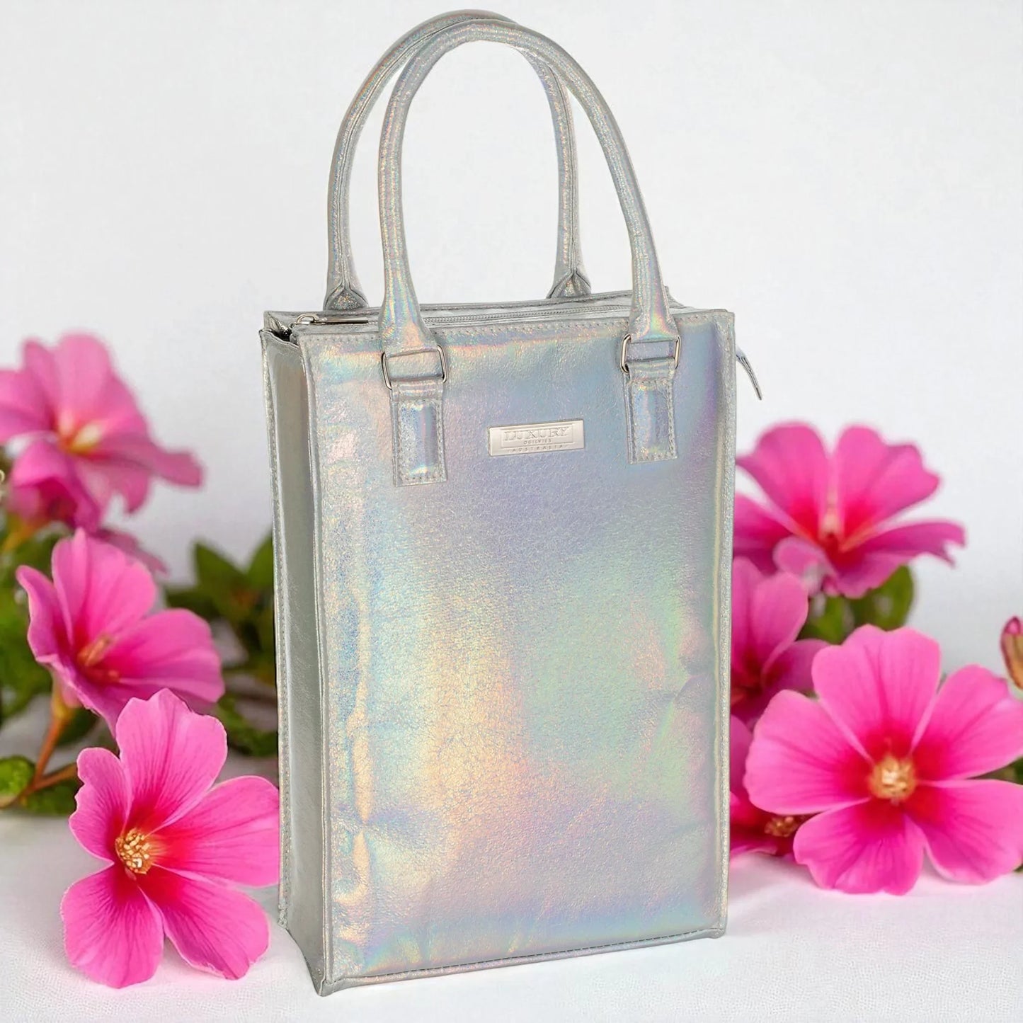 Lush Wine Cooler Handbag Glitter Silver - 2 Bottle Thermal Carrier 35x22x12cm