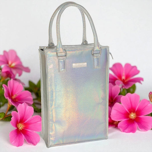 Lush Wine Cooler Handbag Glitter Silver - 2 Bottle Thermal Carrier 35x22x12cm