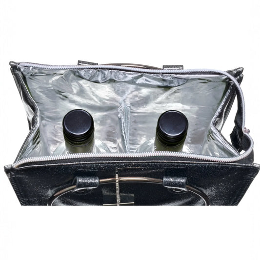 Lush Wine Cooler Handbag Glitter Silver - 2 Bottle Thermal Carrier 35x22x12cm