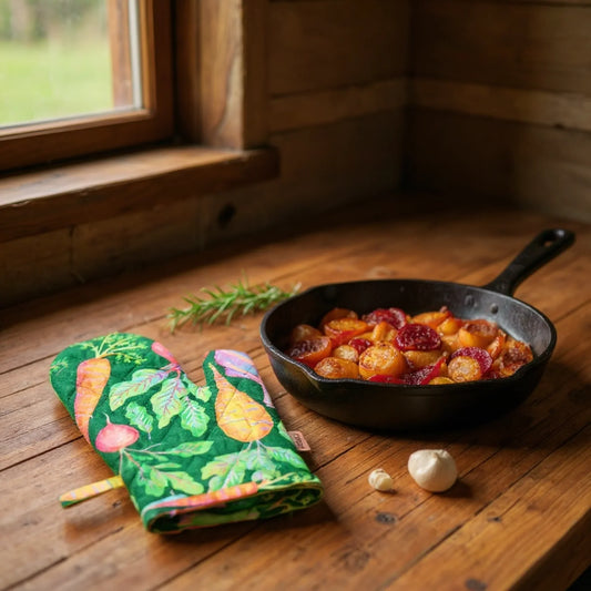 Veggie Soup Oven Mitt - Quilted Linen Cotton Heat Protection