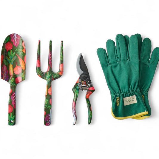 Veggie Soup Garden Tools and Gloves Set - 4-Piece Professional