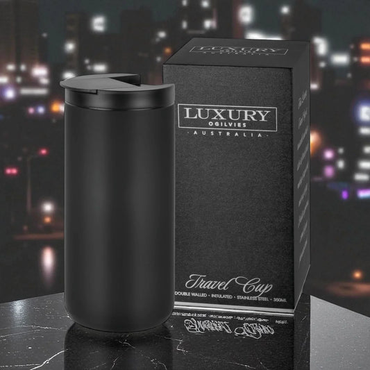 Travel Cup Matte Black - 350ml Twin Wall Stainless Steel Soft Touch