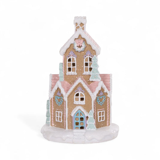 23cm Piped Round Pastel Gingerbread House