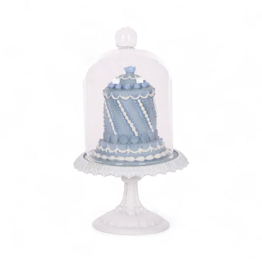 Frosty Blue Piped Cake Cloche - 9.7x9.7x19.1cm Resin Glass