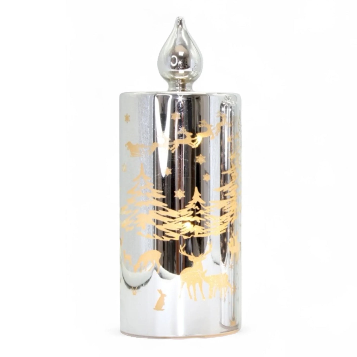 20 cm LED Etched Silver Candle