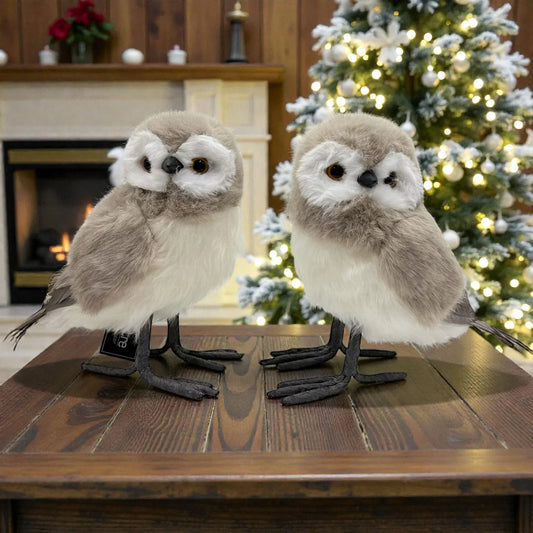 Grey Owl Facing Left - Enchanted Forest Christmas Decoration 14x12x20cm