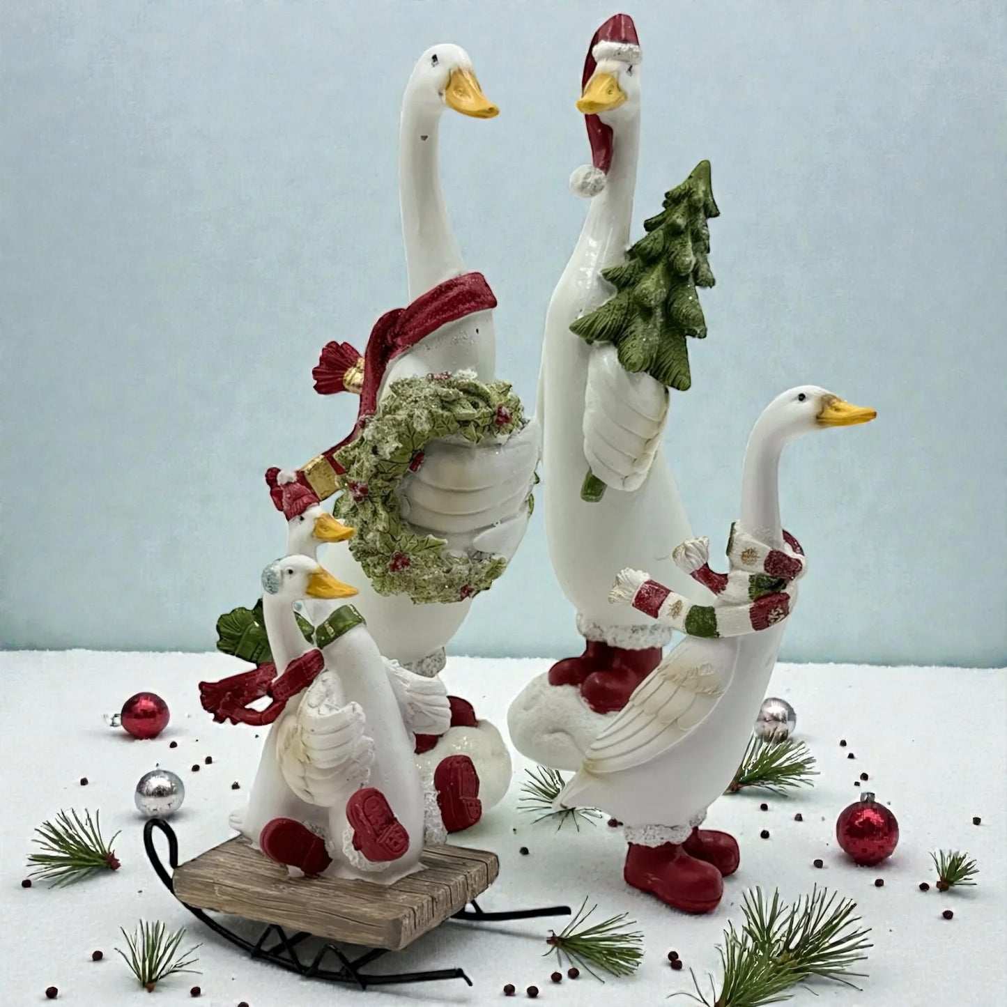Sledding Festive Ducks - 13.5 cm