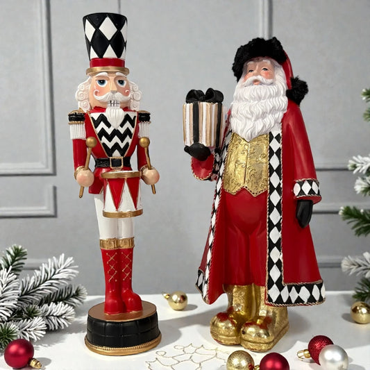 Harlequin Santa With Gift - 30cm 