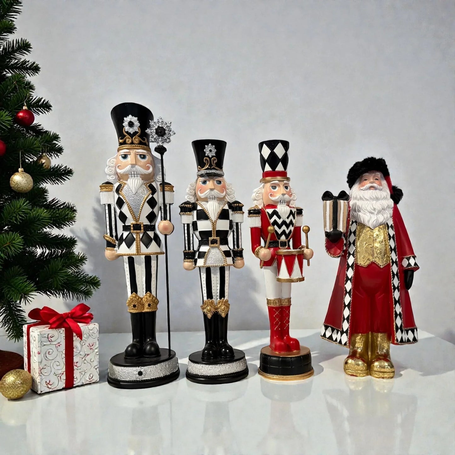 Harlequin Santa With Gift - 30cm 