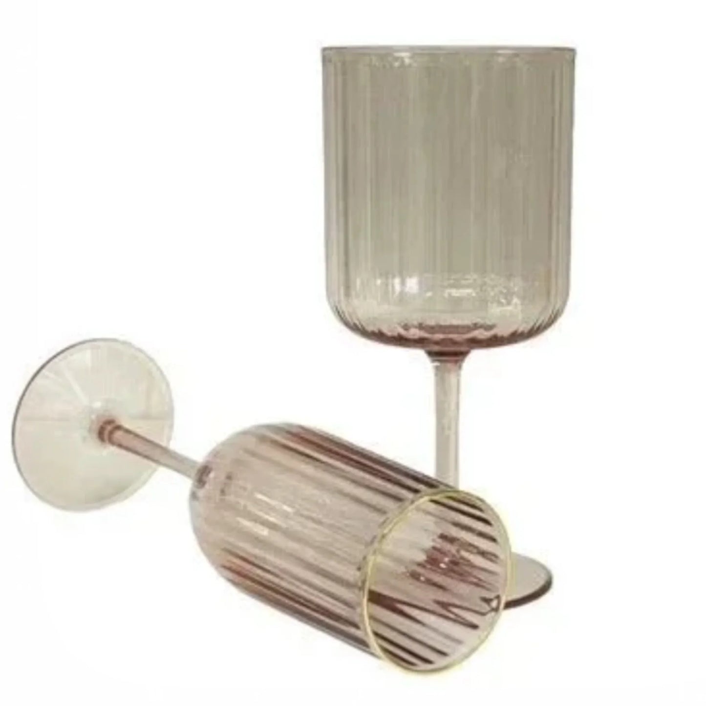 Pink Ribbed Acrylic with Gold Rim