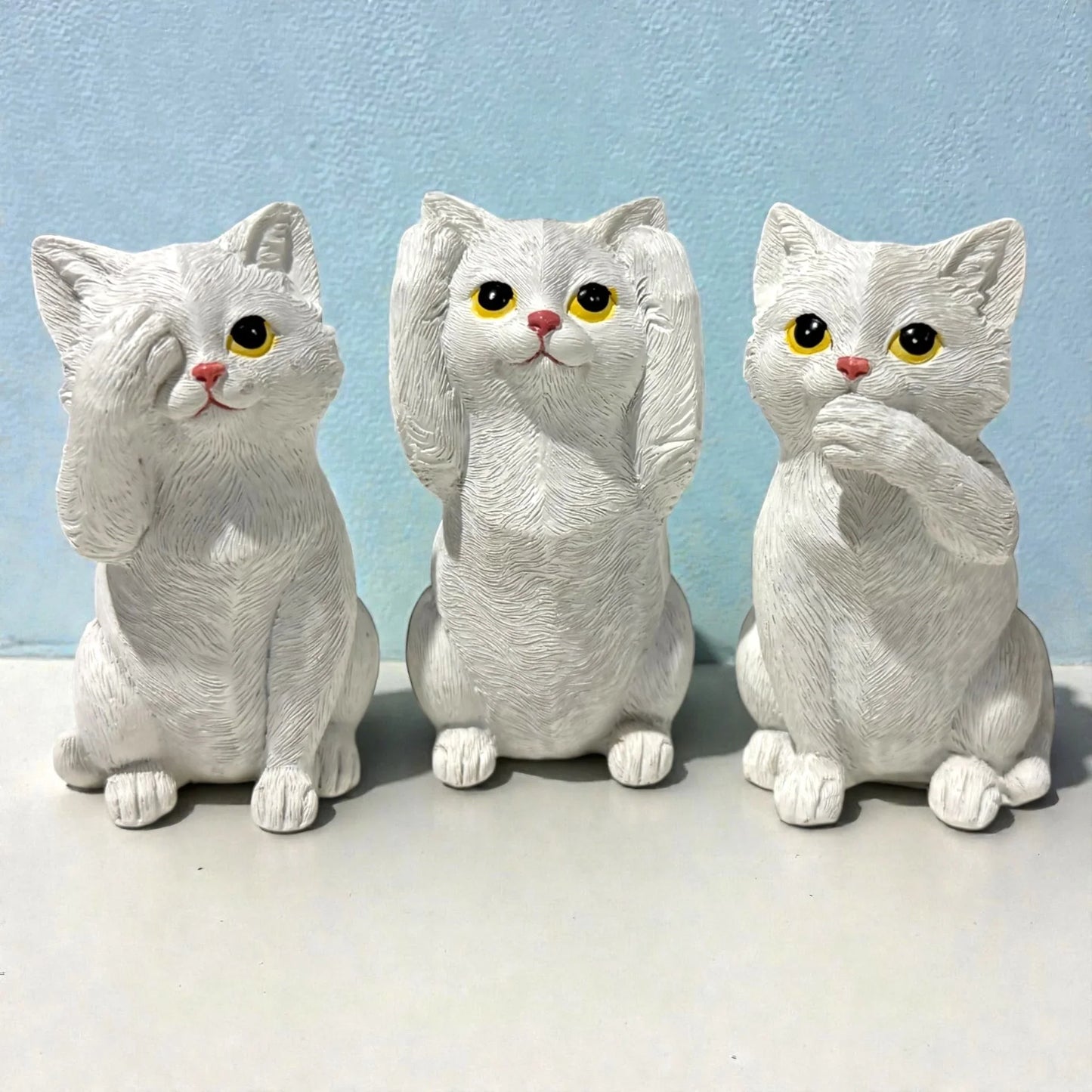 Hear, See, Say No Evil Set Cat White (16x10cm)