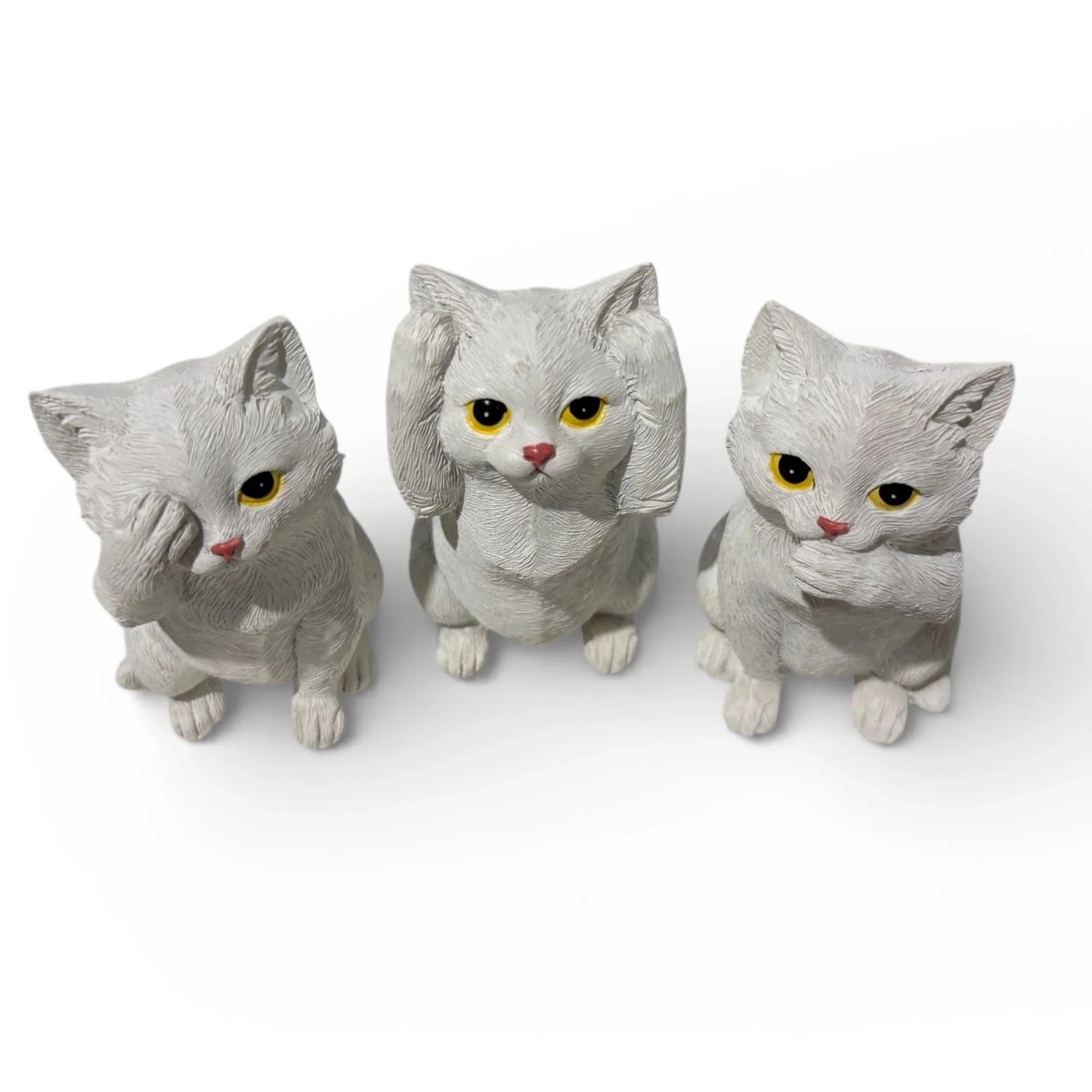 Hear, See, Say No Evil Set Cat White (16x10cm)