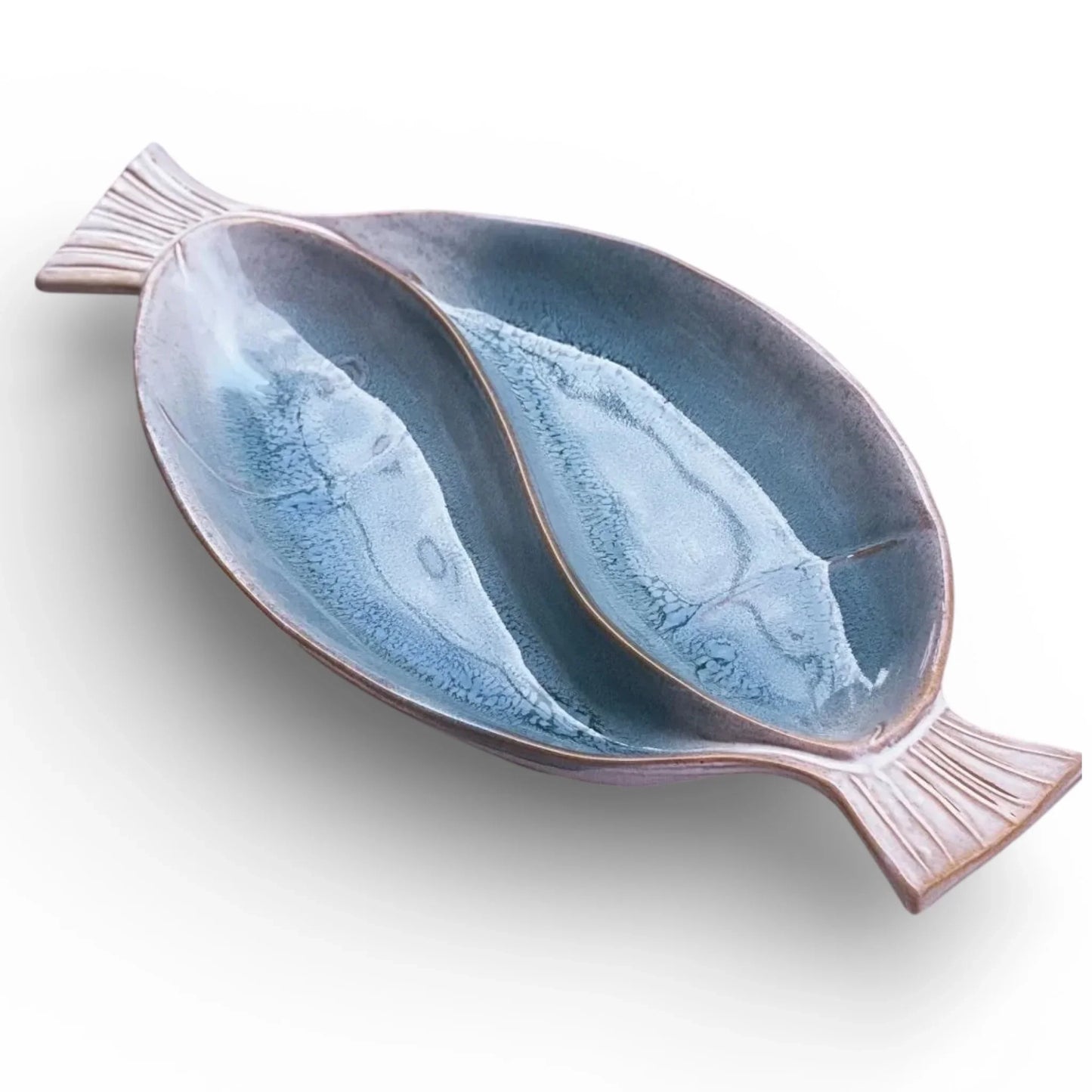 Coastal Blue Small Divided Fish Platter - Handcrafted Stoneware