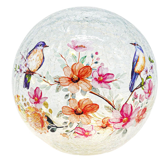 Quincy Glass Led Crackle Flower Ball  15cm