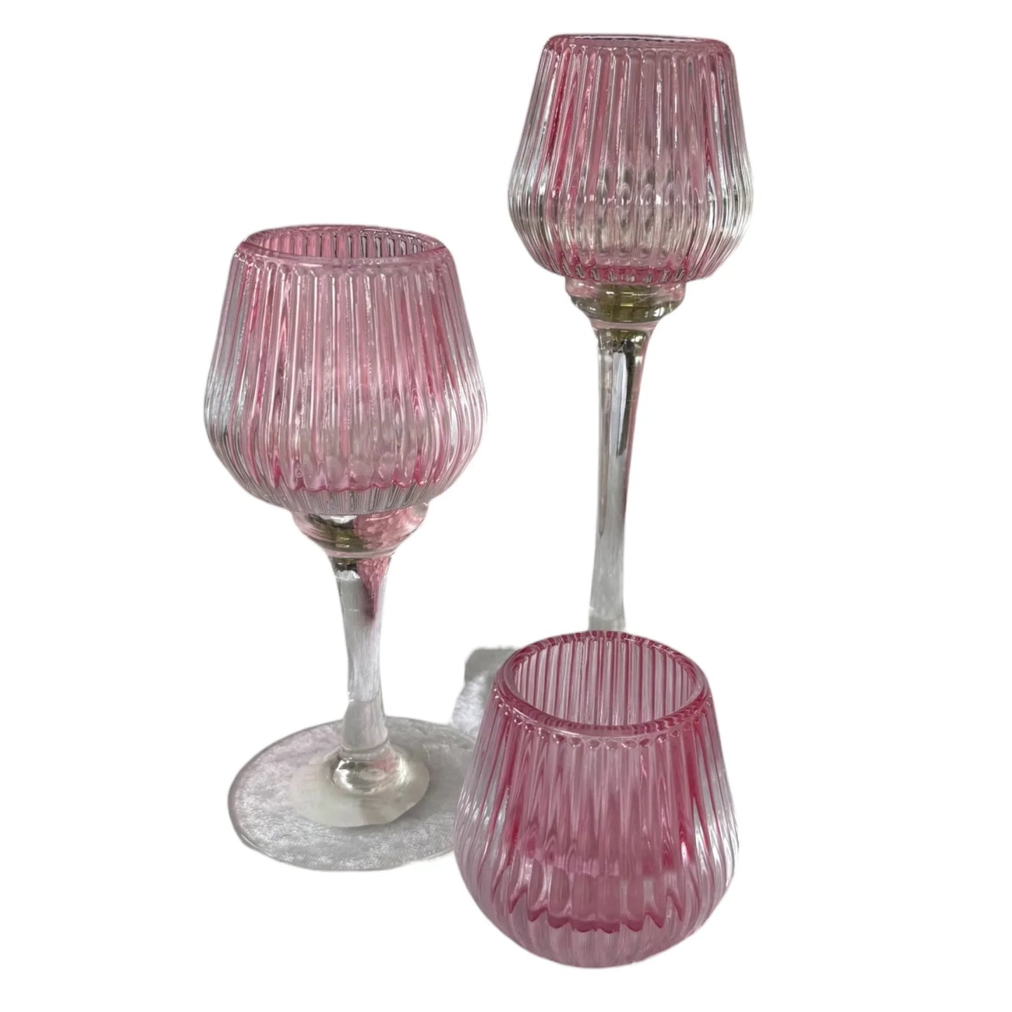 Amelia Glass Ribbed Votive Pink Small 8cm