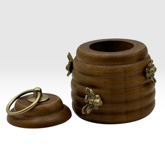 Large Timber Beehive Honey Pot