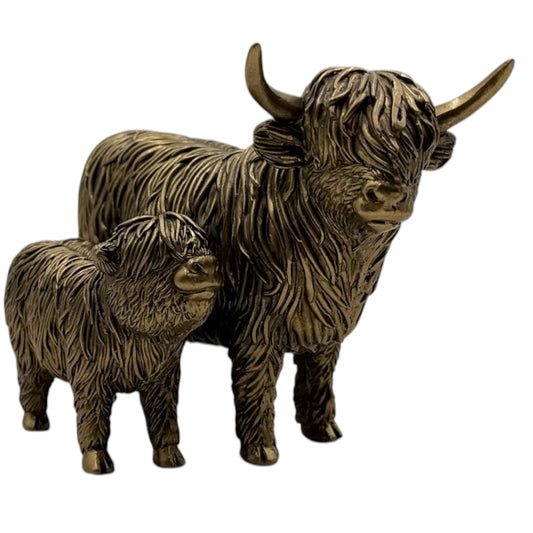 Highland Cow & Calf Figurine - 14cm