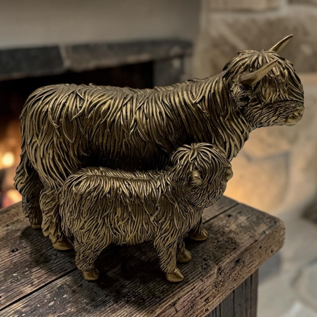 Highland Cow & Calf Figurine - 14cm