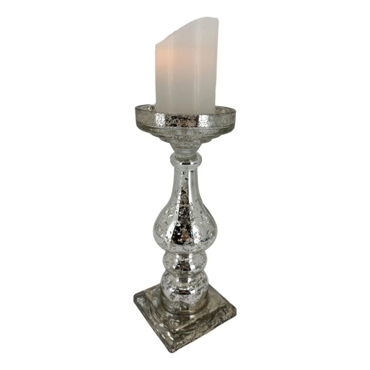 Small Silver Glass Candle Holder 32cm