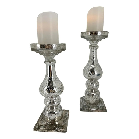 Small Silver Glass Candle Holder 32cm
