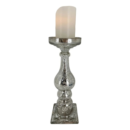 Large Silver Glass Candle Holder 36cm