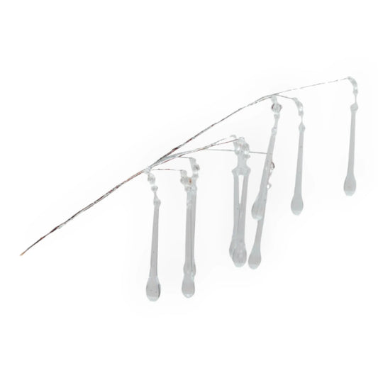 Clear glass icicle ornaments hanging from wire, elegant home décor for festive or vintage styling