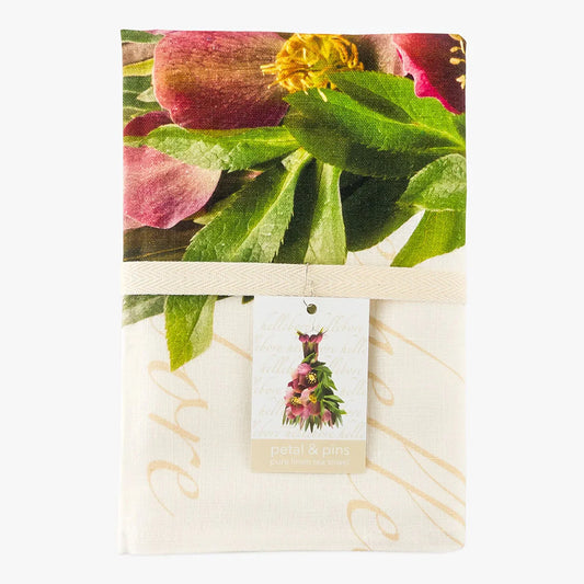 Elegant Crimson Hellebore Dress Tea Towel