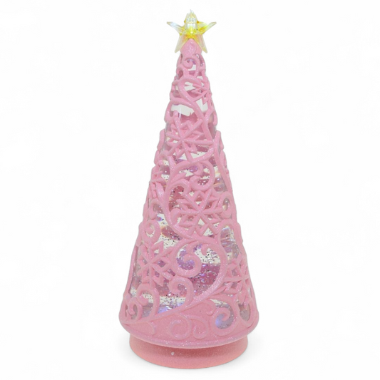 Pink LED Snowglobe Tree 30cm