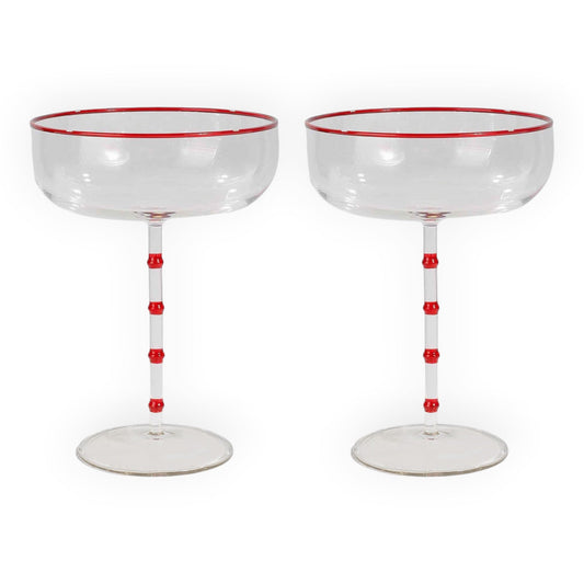 Hudson - Set of 2 Coupe Glass Clear/Red
