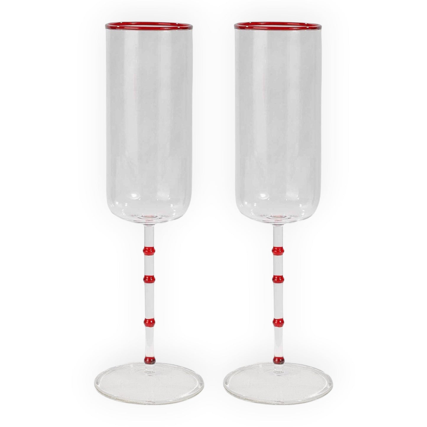 Hudson - Set of 2 Glass Flute Clear/Red