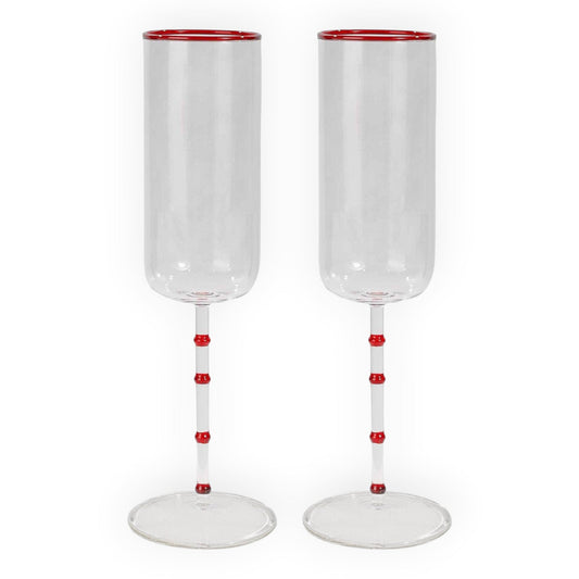 Hudson - Set of 2 Glass Flute Clear/Red