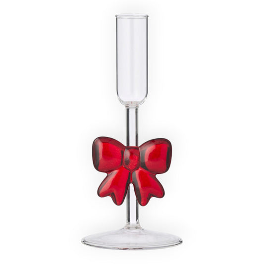 Red Bow Glass Candleholder 17.5cm
