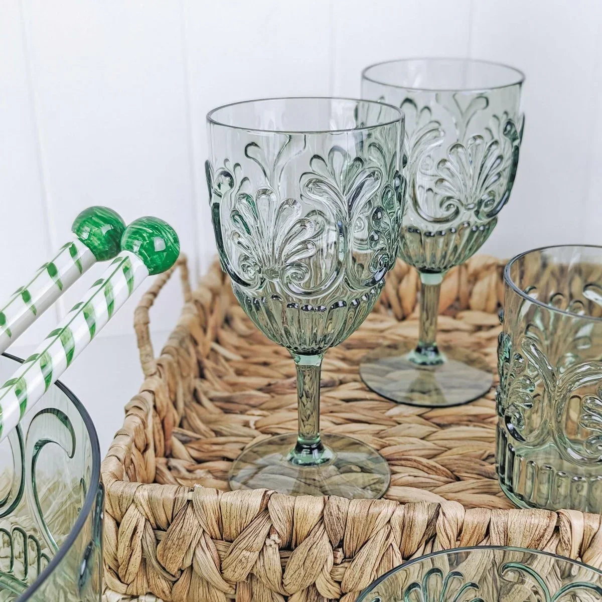 Acrylic Scollop Sage Green Wine Glass – Exquisite Homewares