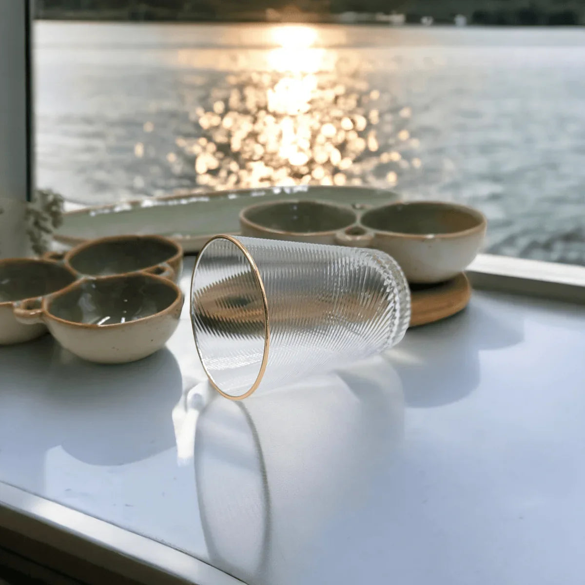 Acrylic Tumbler Clear Stripe With Gold Rim - Exquisite Homewares 
