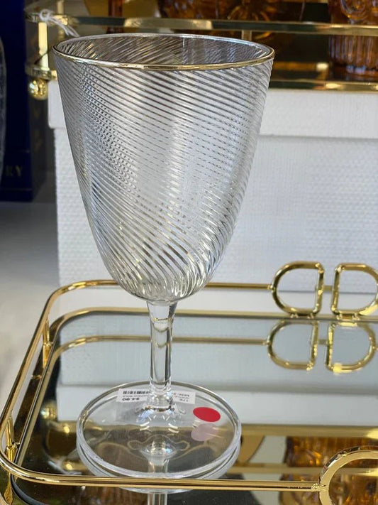 Acrylic Wine Glass Clear Stripe With Gold Rim - Exquisite Homewares