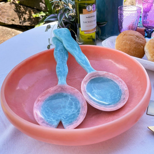 Athena Salad Servers - Blue with Pink - Exquisite Homewares