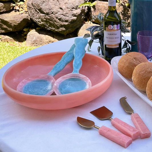 Athena Salad Servers - Blue with Pink - Exquisite Homewares
