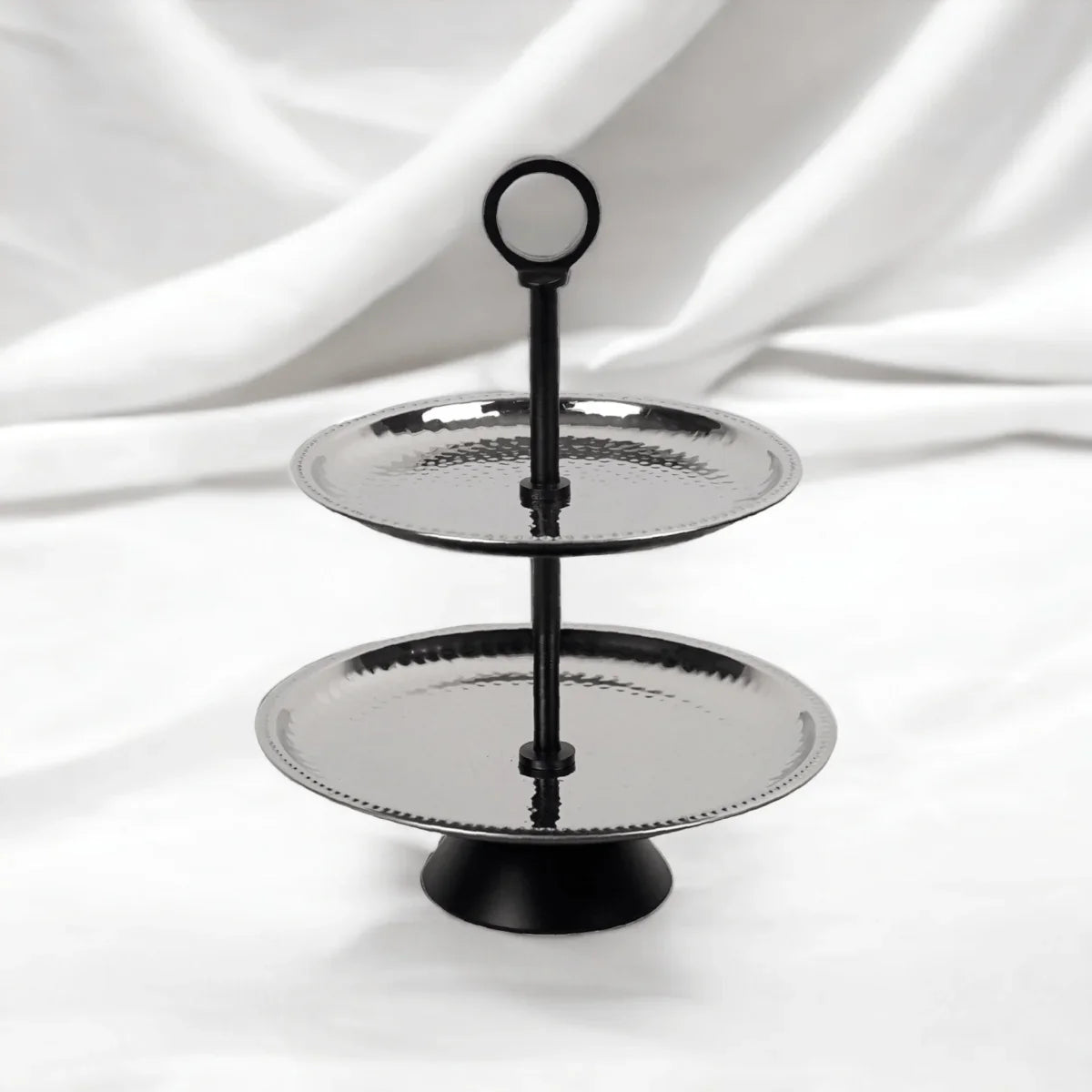 Chic Aluminum Black and Silver Two-Tier Plate. - Exquisite Homewares 